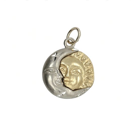 14K Yellow & White Gold Crescent Moon & Sun Charm