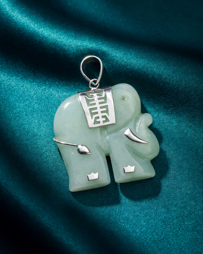 Sterling Silver Pale Green Jade Lucky Elephant Charm Pendant