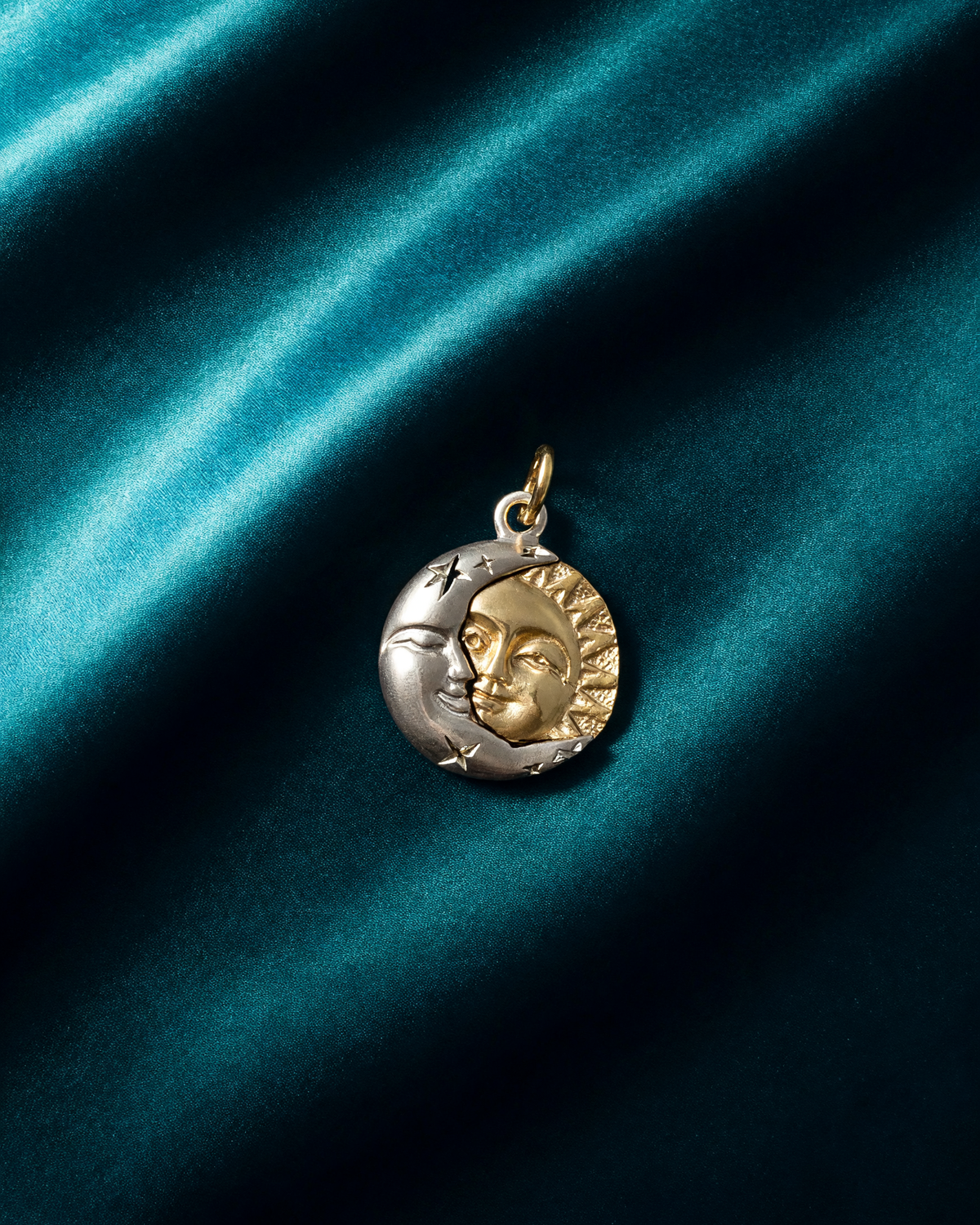 14K Yellow & White Gold Crescent Moon & Sun Charm
