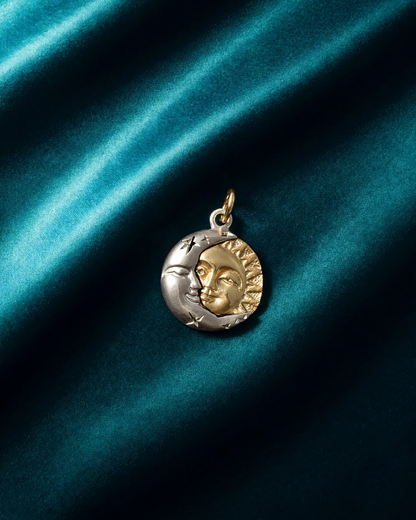 14K Yellow & White Gold Crescent Moon & Sun Charm