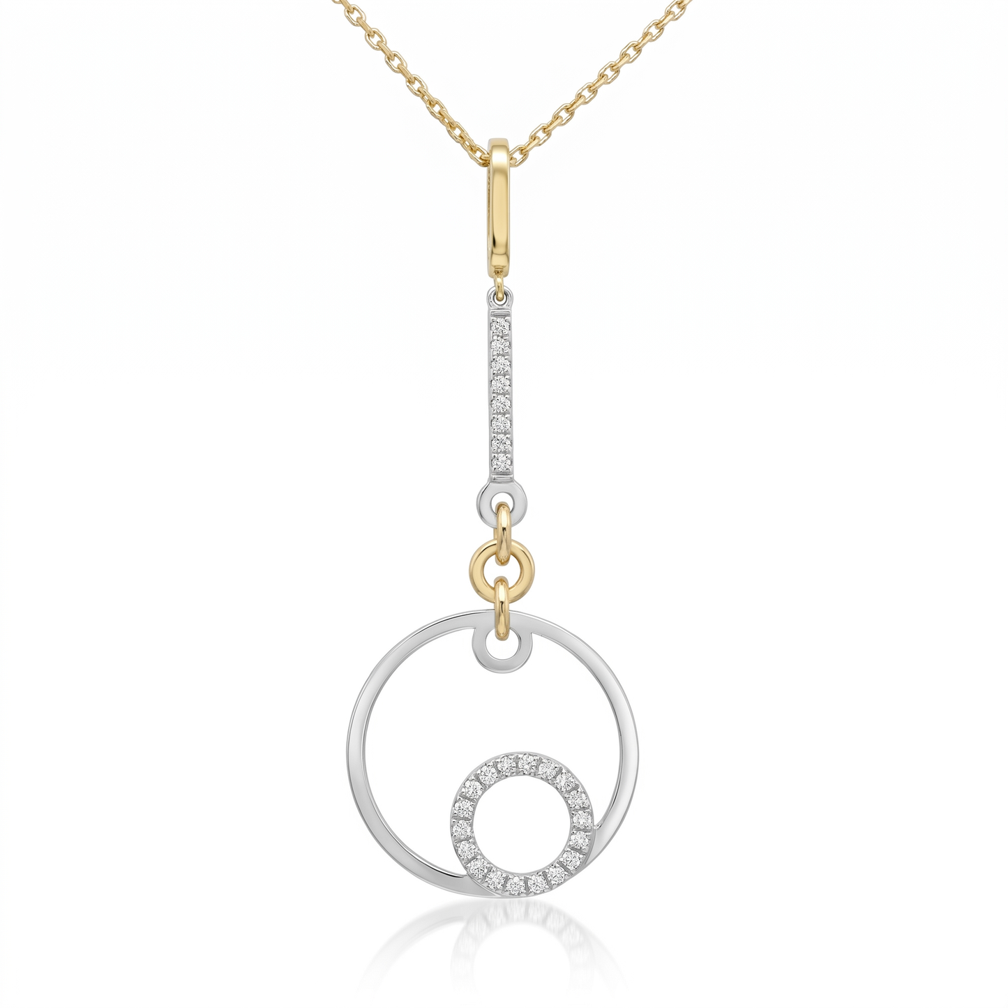 14K Two-Tone Diamond Drop Pendant with Adjustable Cable Chain