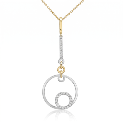 14K Two-Tone Diamond Drop Pendant with Adjustable Cable Chain