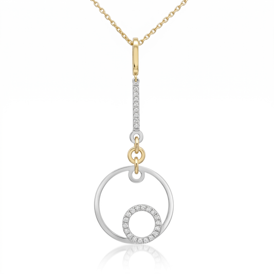 14K Two-Tone Diamond Drop Pendant with Adjustable Cable Chain