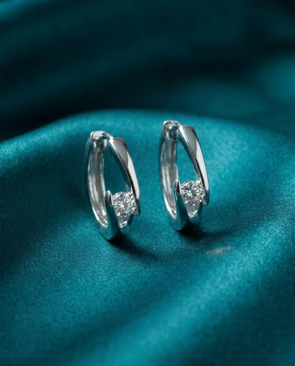 14K White Gold Diamond Bypass Hoop Earrings - 0.65ct