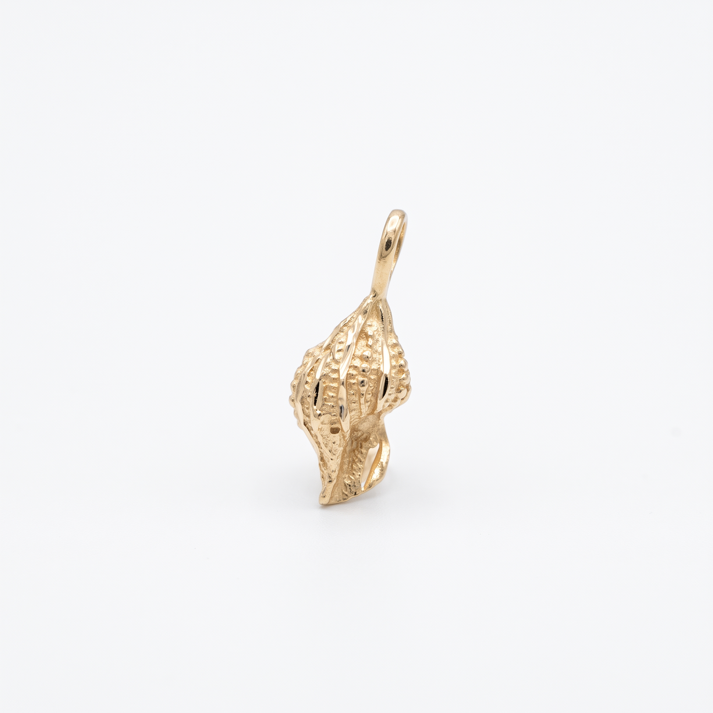 14K Yellow Gold Conch Shell Charm - Diamond Cut Textured