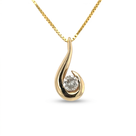 14K Yellow Gold 1.24ct Freeform Diamond Solitaire Pendant