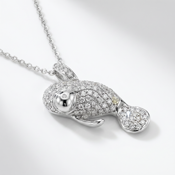 14K White Gold Diamond Waving Manatee Pendant - 0.33ctw