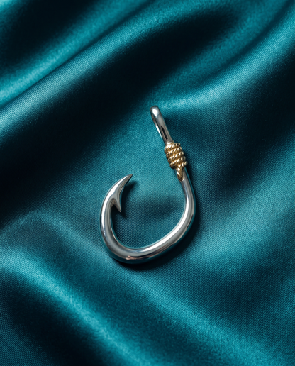 14K White and Yellow Gold Fish Hook Charm Pendant