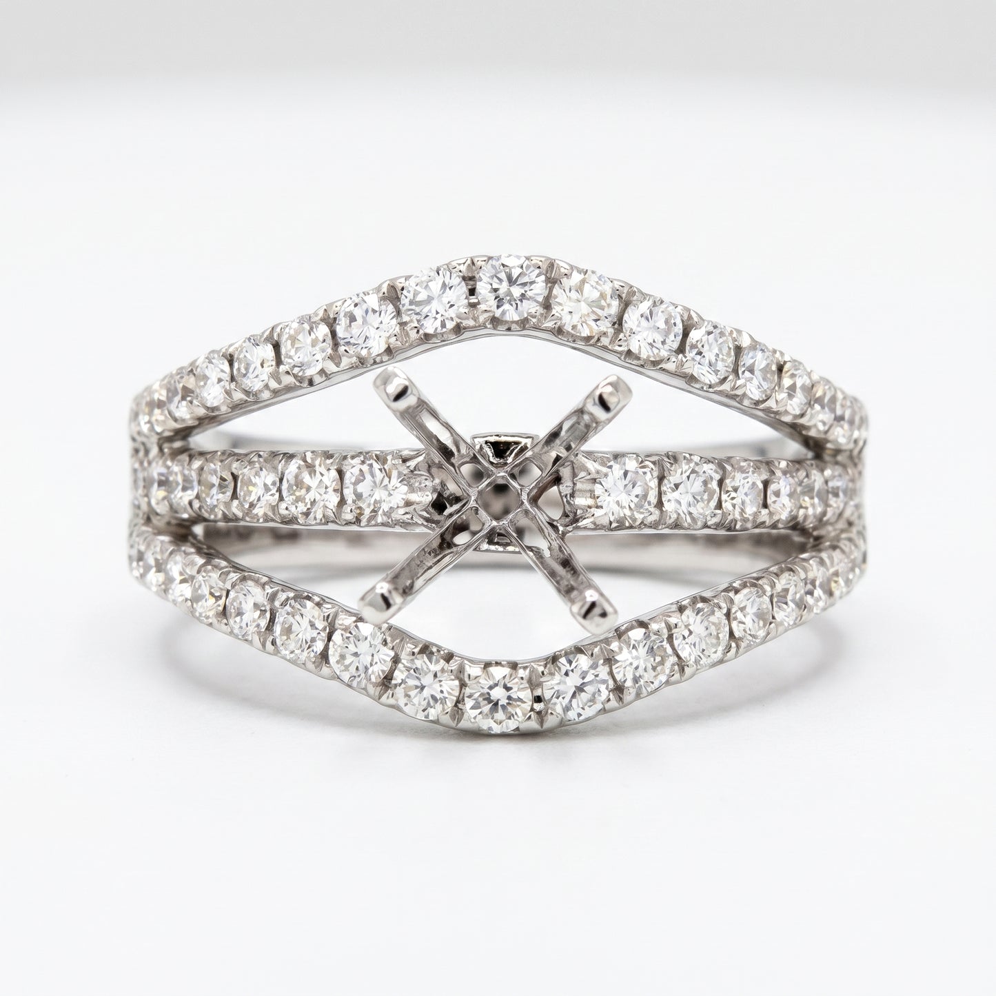 18K White Gold Triple Shank Diamond Semi-Mount Engagement Ring