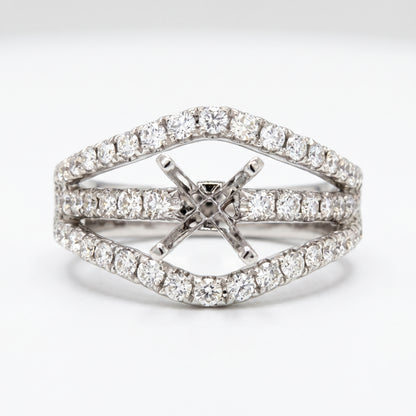 18K White Gold Triple Shank Diamond Semi-Mount Engagement Ring