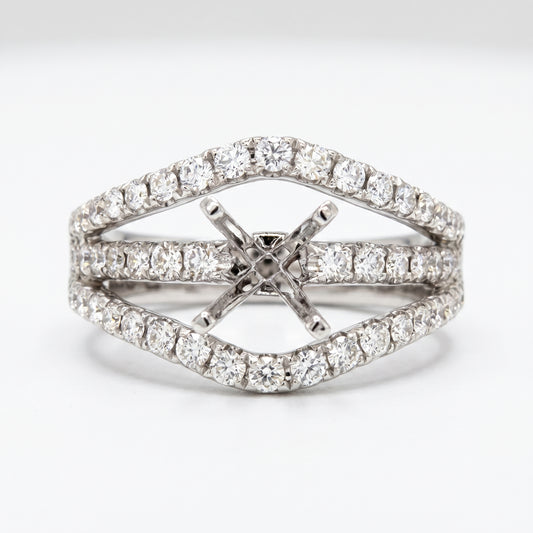 18K White Gold Triple Shank Diamond Semi-Mount Engagement Ring