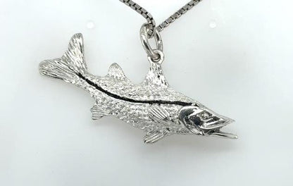 Sterling Silver 3D Snook Fish Pendant Charm 1.5"
