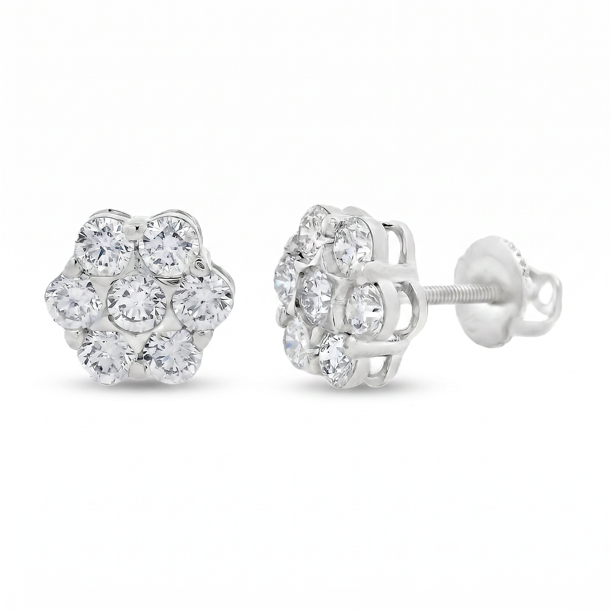 Sterling Silver Lab Grown Diamond Cluster Stud Earrings 1.51ctw