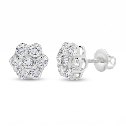 Sterling Silver Lab Grown Diamond Cluster Stud Earrings 1.51ctw