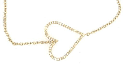 Yellow gold cable chain bracelet with open heart outline set with small diamonds.
