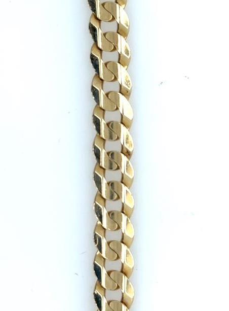 10K yellow gold concave curb link bracelet with polished links and lobster clasp.