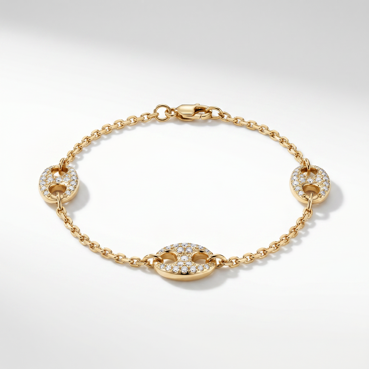 14K Yellow Gold Petite Puffed Gucci Diamond Bracelet 7"