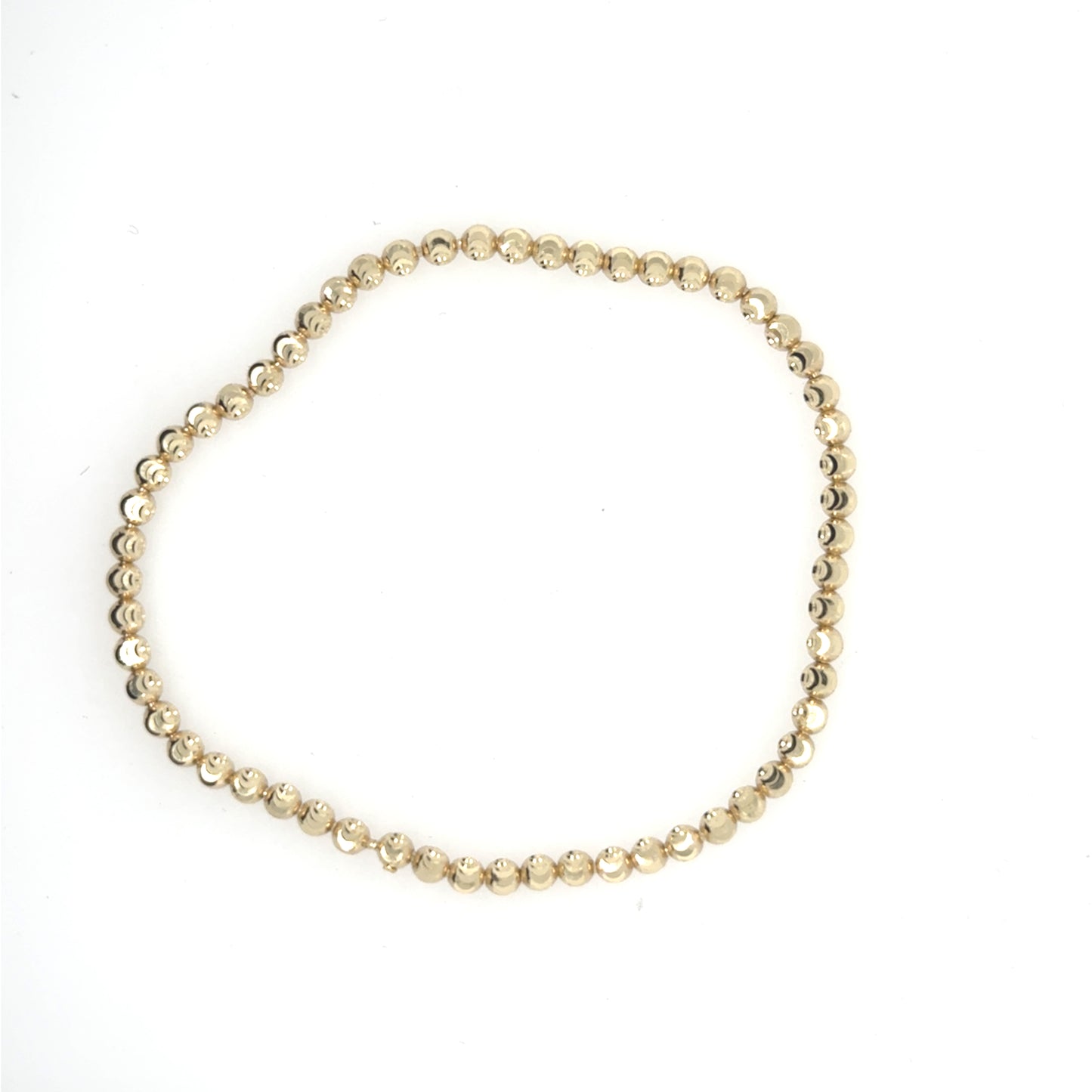 14K yellow gold diamond-cut beaded stretch bracelet with small round beads.