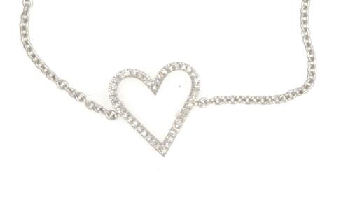White gold cable bracelet with open heart motif outlined in small diamonds.