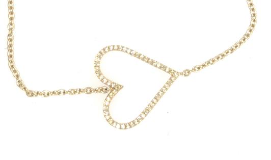 Yellow gold cable chain bracelet with open heart outline set with small diamonds.
