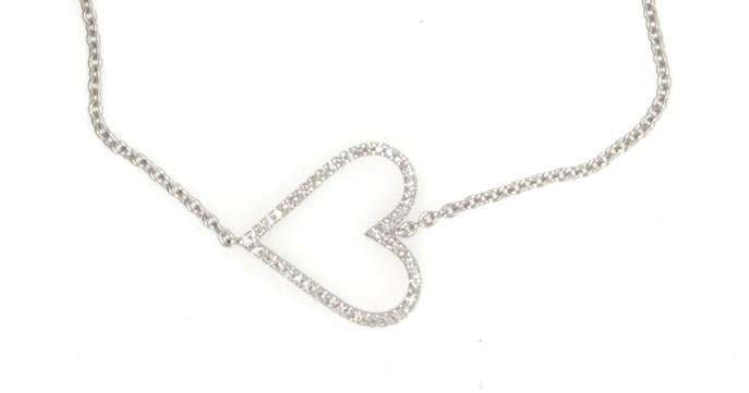 White gold cable-chain bracelet with open heart motif pavé-set with small diamonds.