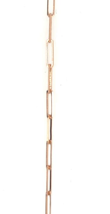 14K rose gold paperclip bracelet with elongated rectangular links, delicate chain style.