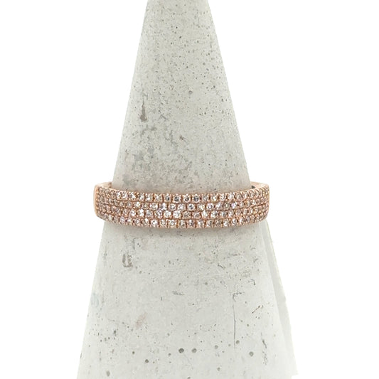 14K rose gold band with four rows of pave-set round diamonds.