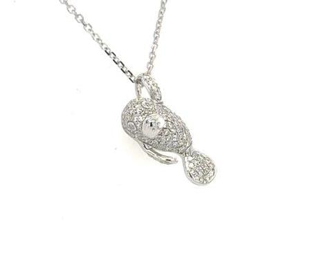 14K white gold diamond pavé manatee pendant on an 18-inch cable chain.