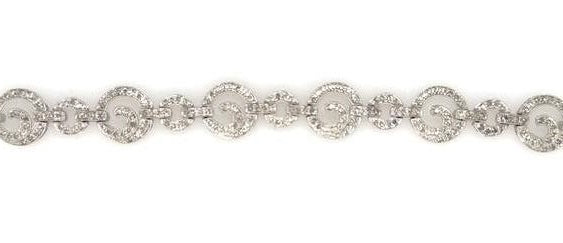 14K white gold tennis bracelet with diamond pavé open circle links.