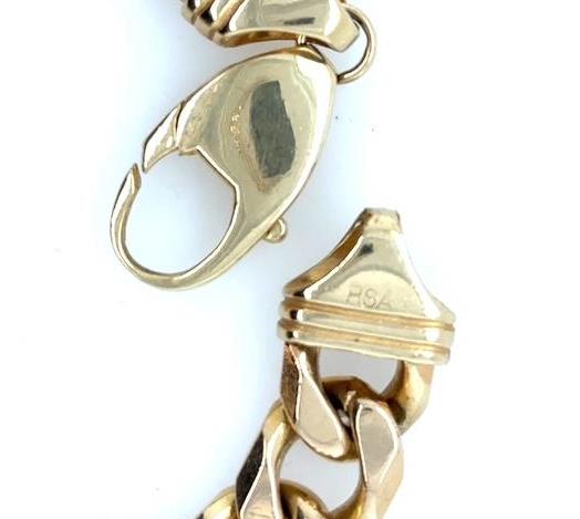 14K yellow gold curb link bracelet with heavy lobster claw clasp.