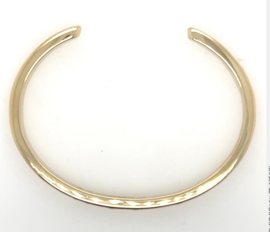 Polished 14K yellow gold open cuff bracelet with smooth, minimalist design.