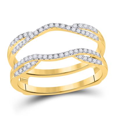 14K yellow gold diamond enhancer ring with wavy pavé bands and open center.