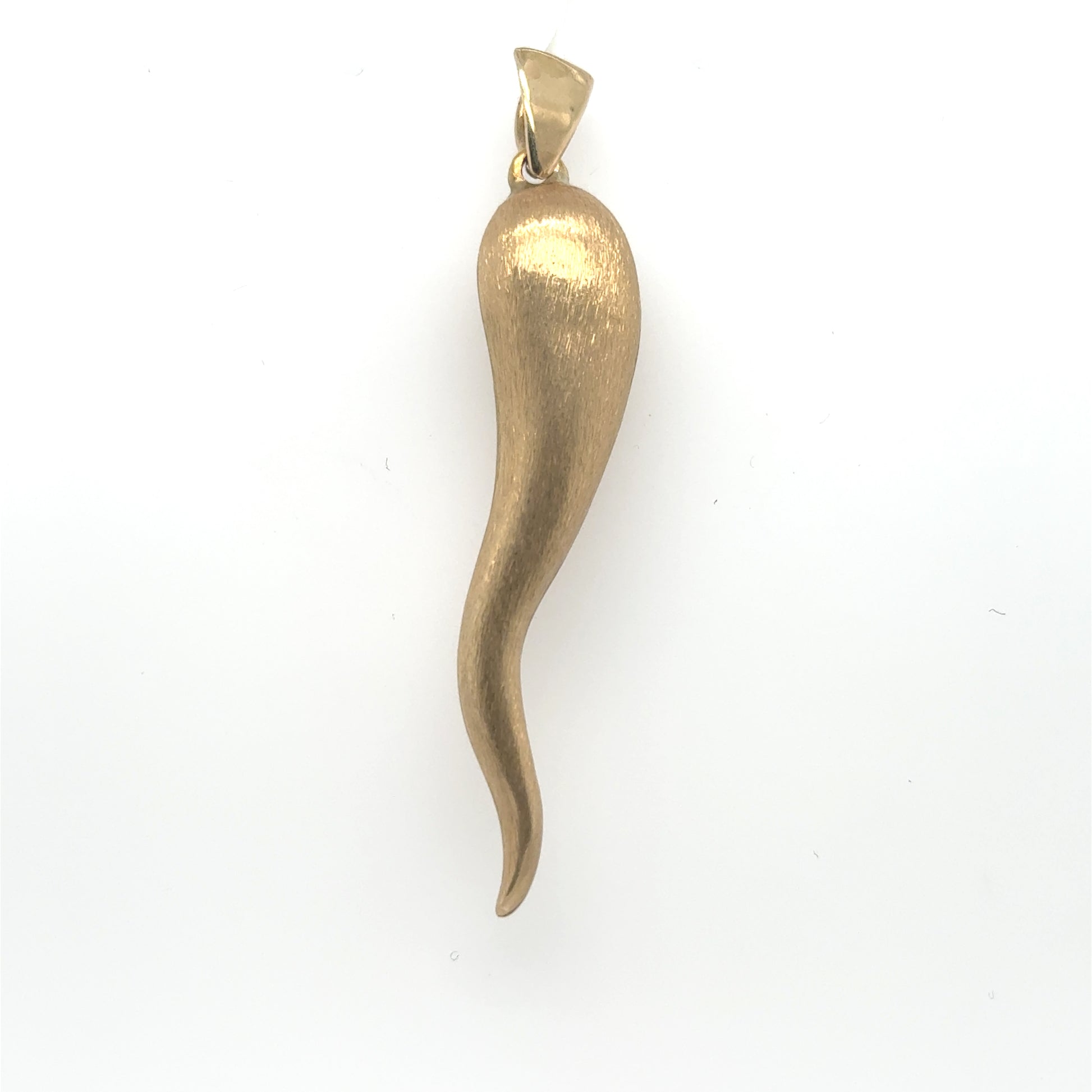 Brushed 14K yellow gold Italian horn pendant with plain tapered bail.