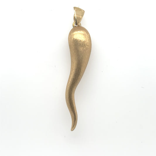 Brushed 14K yellow gold Italian horn pendant with plain tapered bail.
