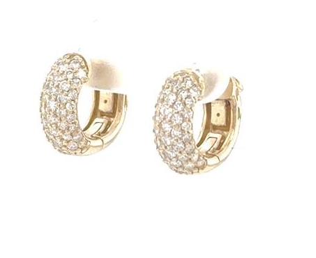 14K yellow gold huggie earrings with four-row pavé-set round diamonds.