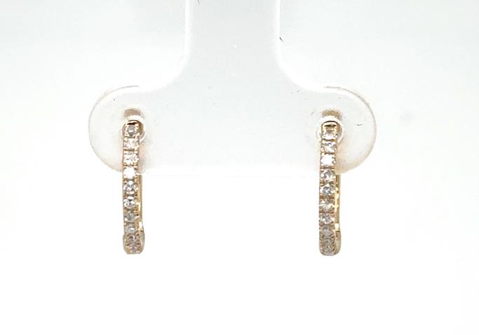 14K yellow gold petite huggie hoops with prong-set round diamond fronts.