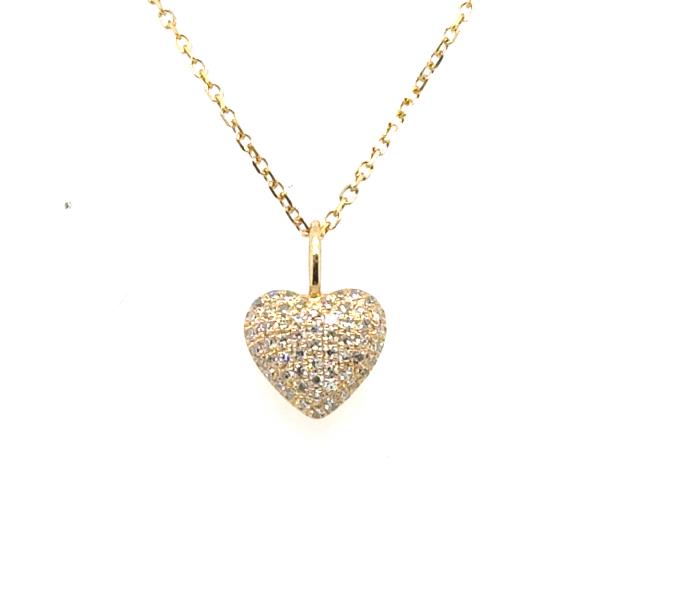 14K yellow gold cable chain with petite pavé diamond heart pendant.