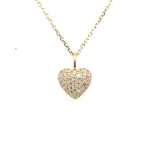 14K yellow gold cable chain with petite pavé diamond heart pendant.