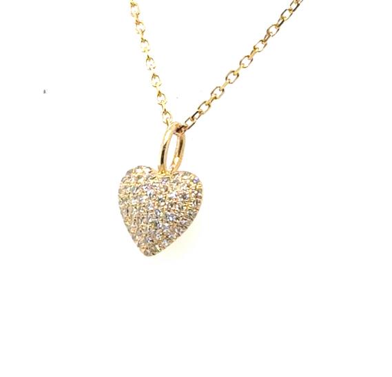 Yellow gold cable chain necklace with petite pavé diamond heart pendant.