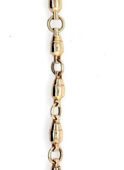 14K yellow gold bracelet with fishing-swivel style links and round connector rings.