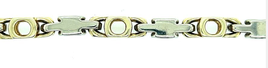 14K yellow and white gold men’s bracelet with alternating oval and bar links.