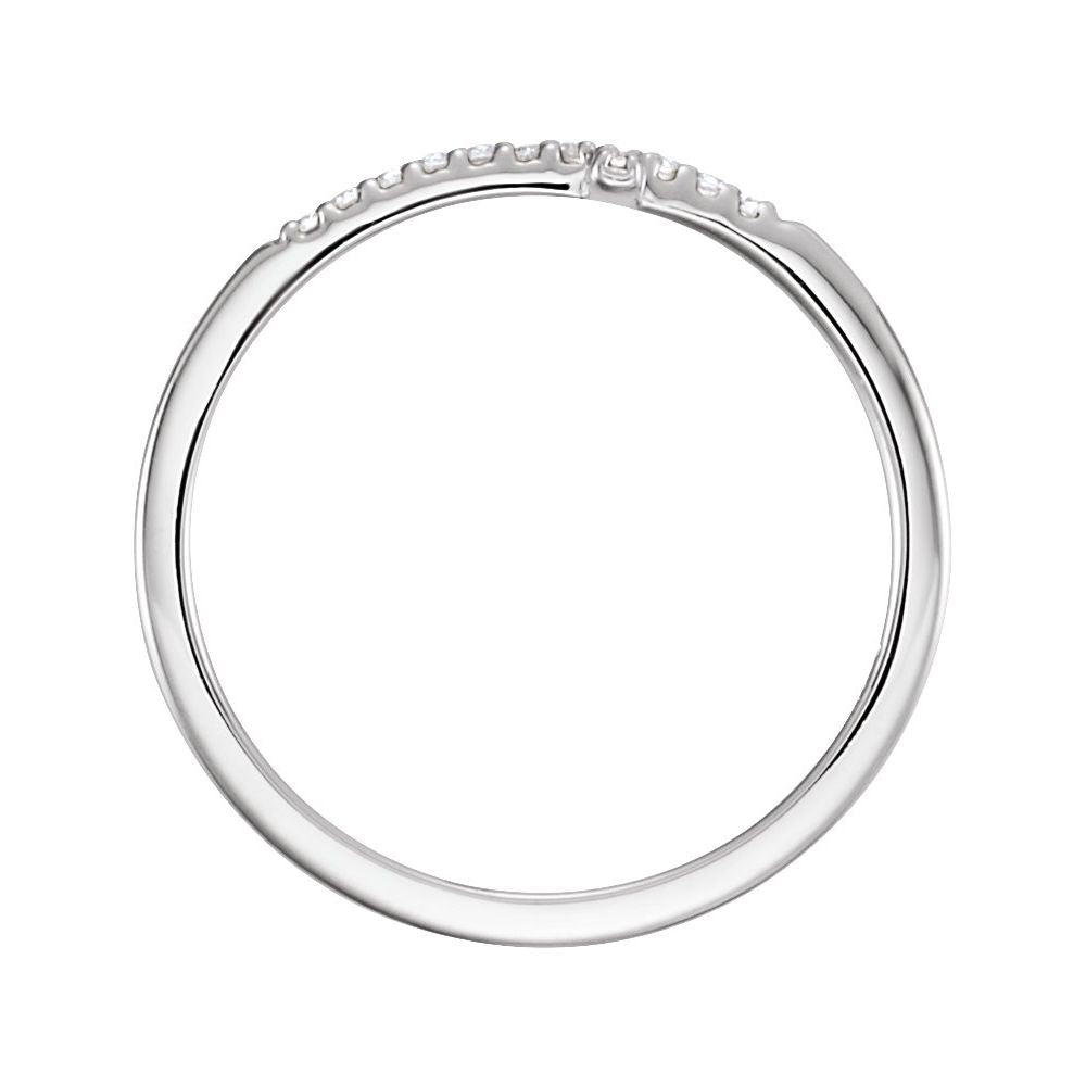 Thin 14K white gold band with small shared-prong diamonds along top.