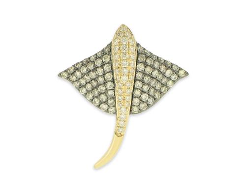14K yellow gold stingray pendant with white and chocolate pavé diamonds.