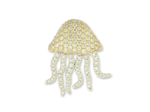 14K yellow and white gold jellyfish pendant with pave-set round diamonds.