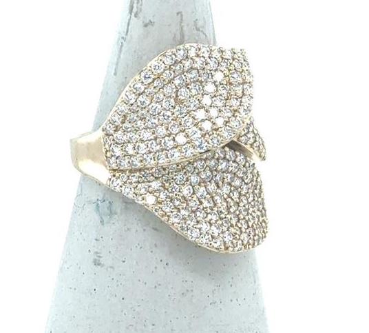 14K Yellow Gold Diamond Pave Leaf Ring - 2.23ctw Natural Diamonds