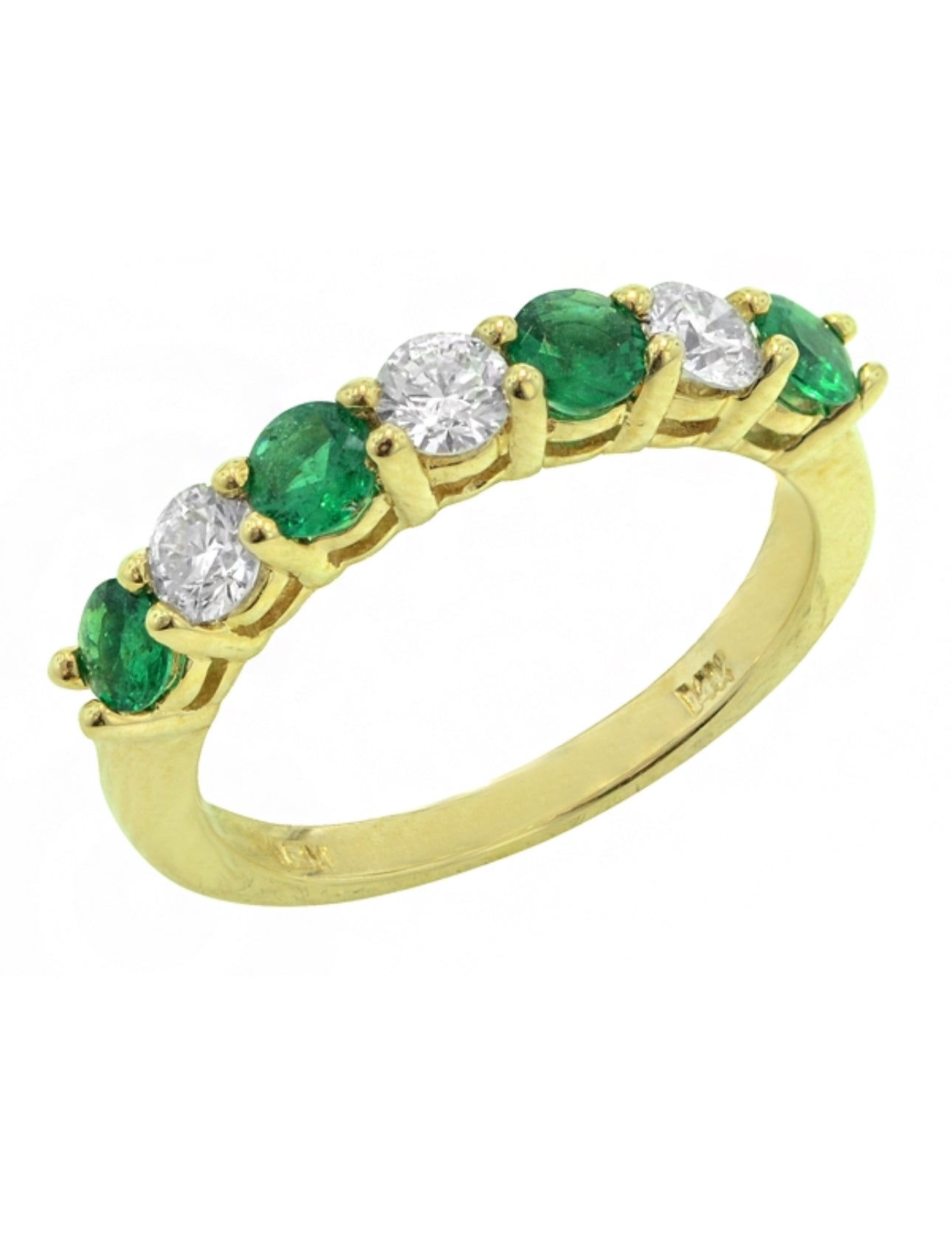 14K Yellow Gold Emerald & Diamond Band