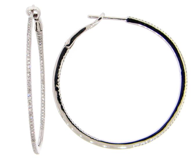 14K White Gold Diamond Inside Out Hoop Earrings - 0.52ctw