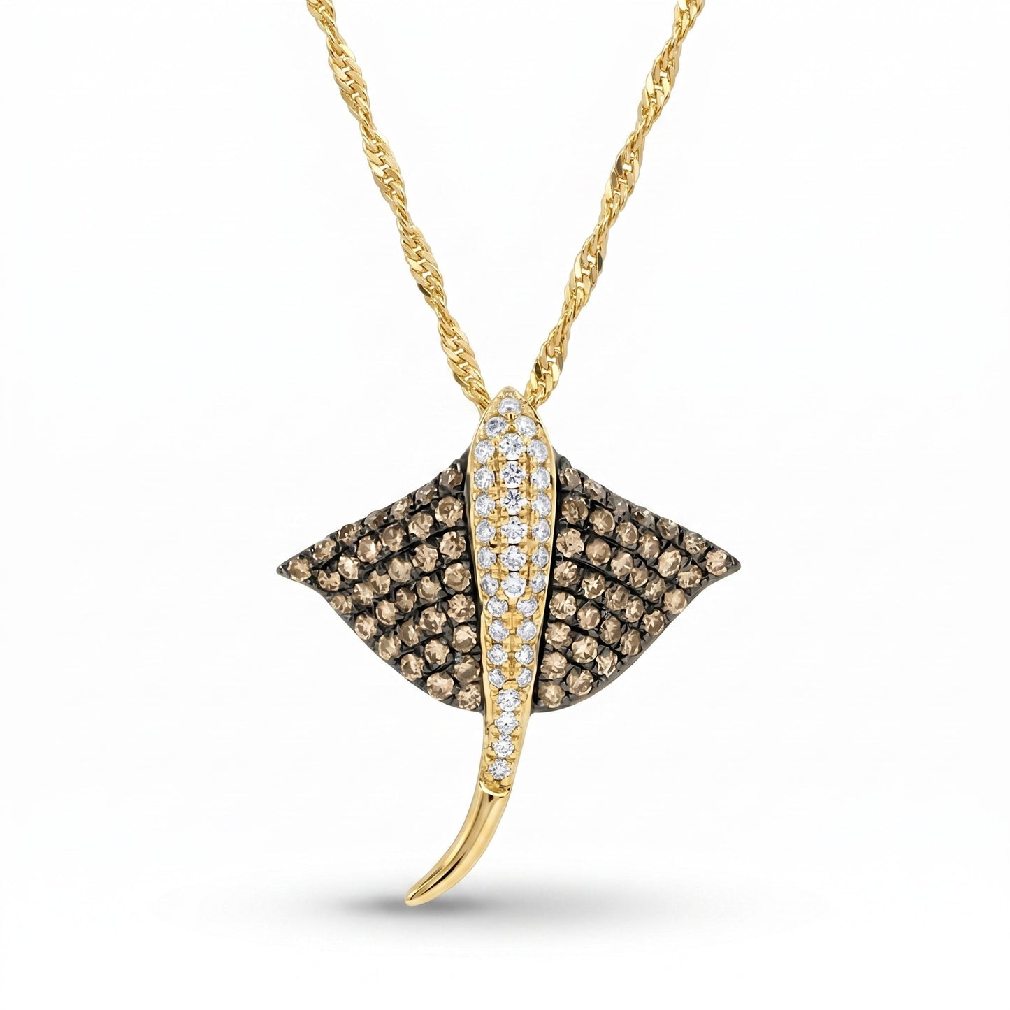 14K Yellow Gold Diamond Stingray Pendant - 0.62ct White & Chocolate