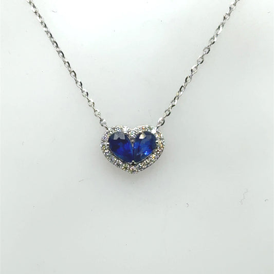 14K White Gold Sapphire & Diamond Heart Pendant