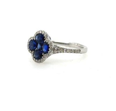14K White Gold Sapphire & Diamond Clover Ring for Women